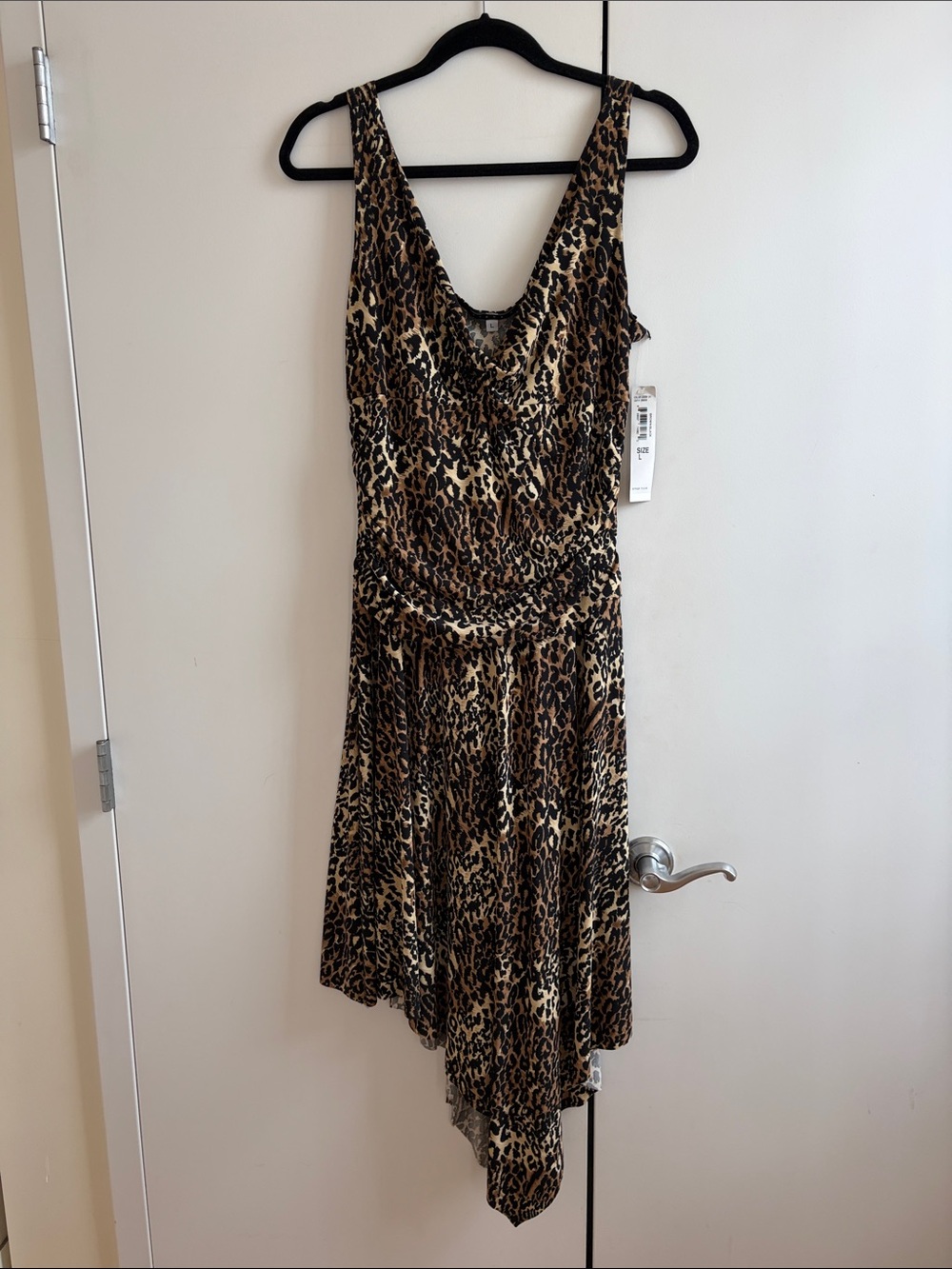 Tiana B. Leopard Print Asymmetrical Hem Dress - Brown Tan Black